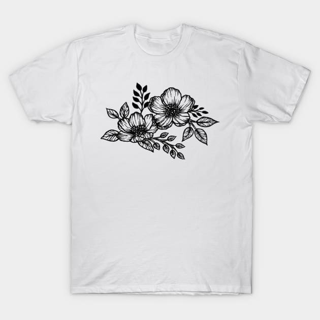 Black and white floral sketch T-Shirt by SamridhiVerma18